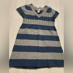 SO Women's Blue and Gray Striped V-Neck Sweater